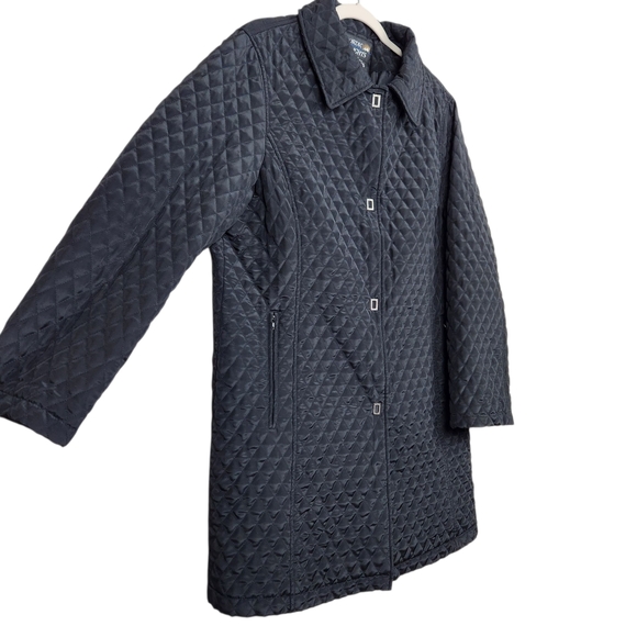 Nordic Lights Black Quilted Lightweight Snap Up Hand Pocket Jacket Womens Size L - Picture 2 of 10